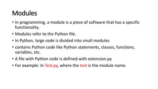 Python short notes on modules and applications | PPT