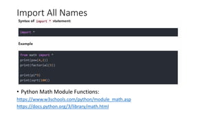 Python short notes on modules and applications | PPT