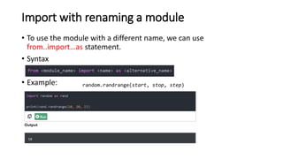 this includes basics about python modules and packages introduction | PPT