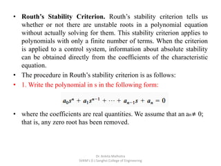 Edward Routh Stability Methods Stability of control systems in time-domain | PPTX