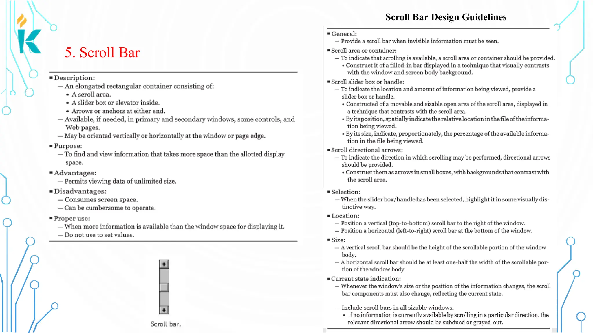 5. Scroll Bar Scroll Bar Design Guidelines 
