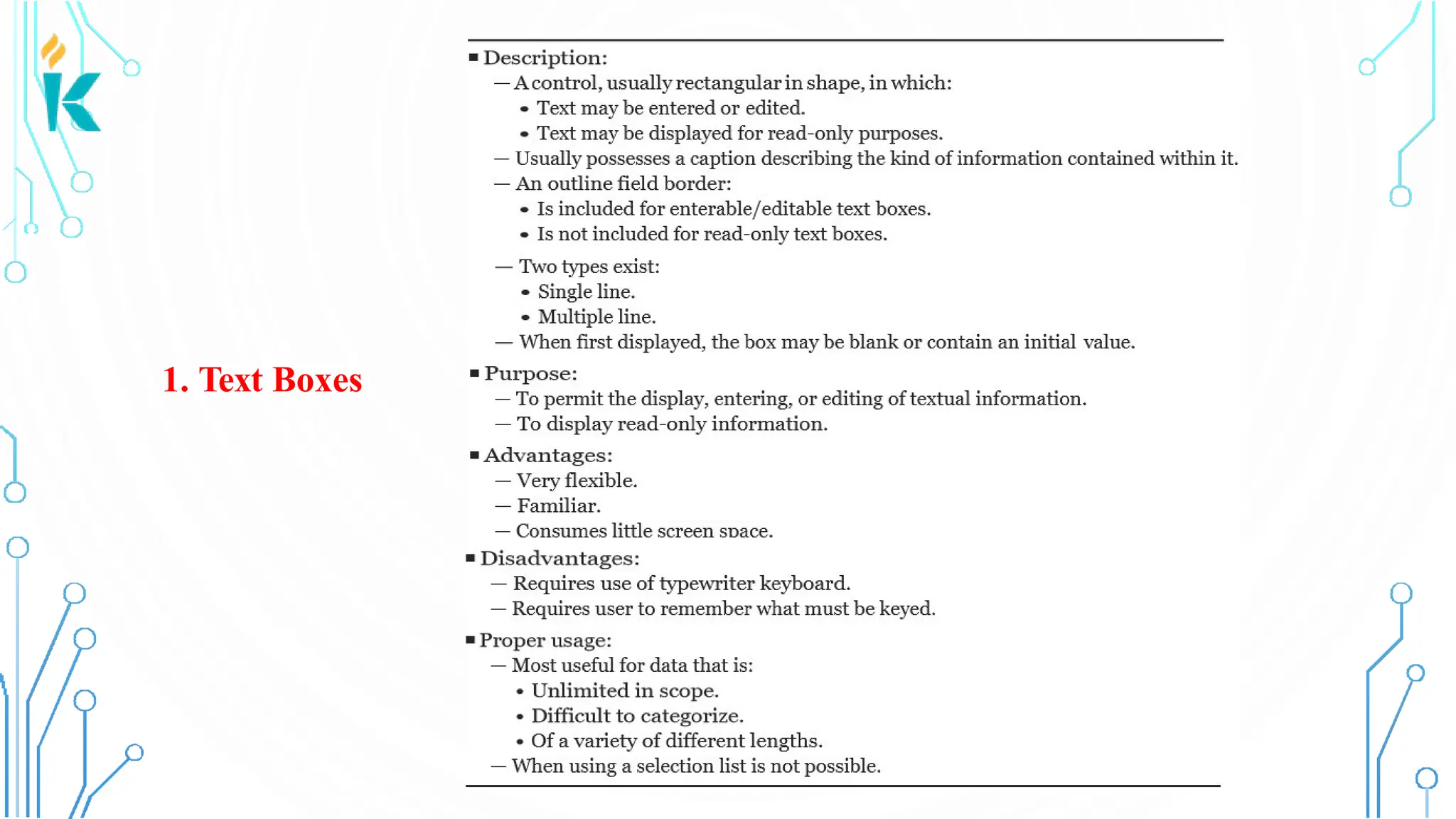 1. Text Boxes 