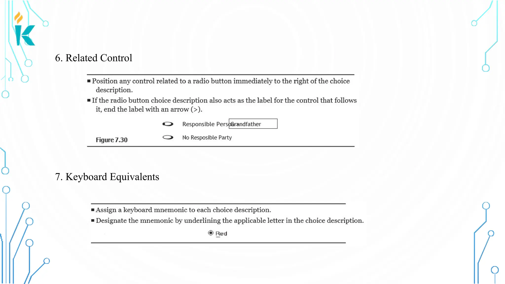 6. Related Control 7. Keyboard Equivalents 