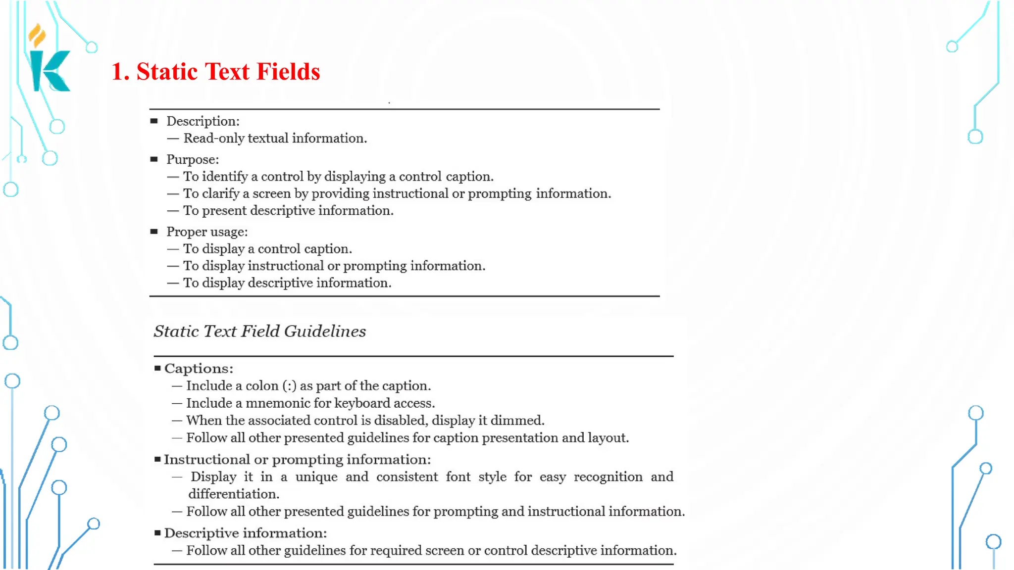 1. Static Text Fields 