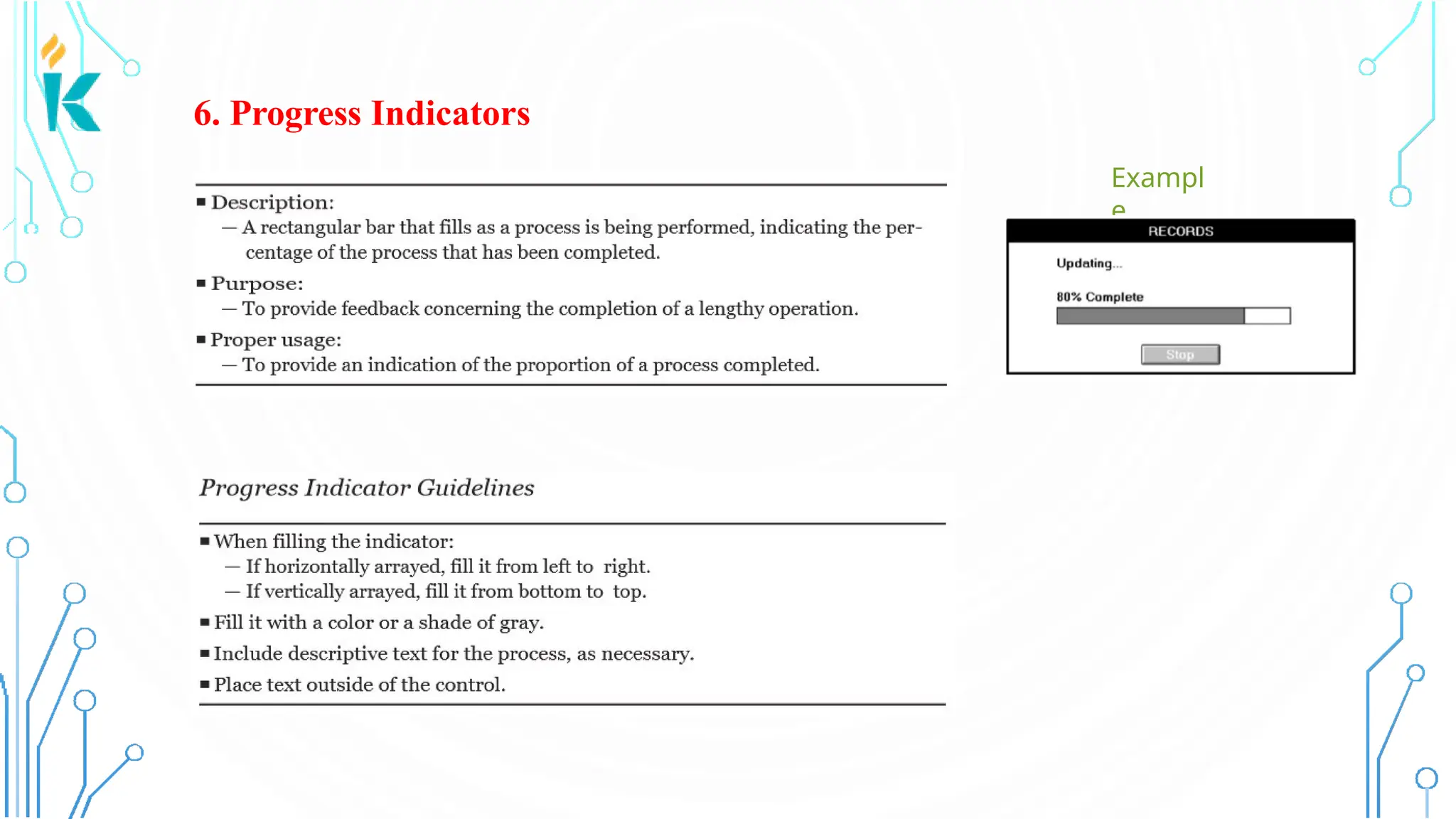 6. Progress Indicators Exampl e 