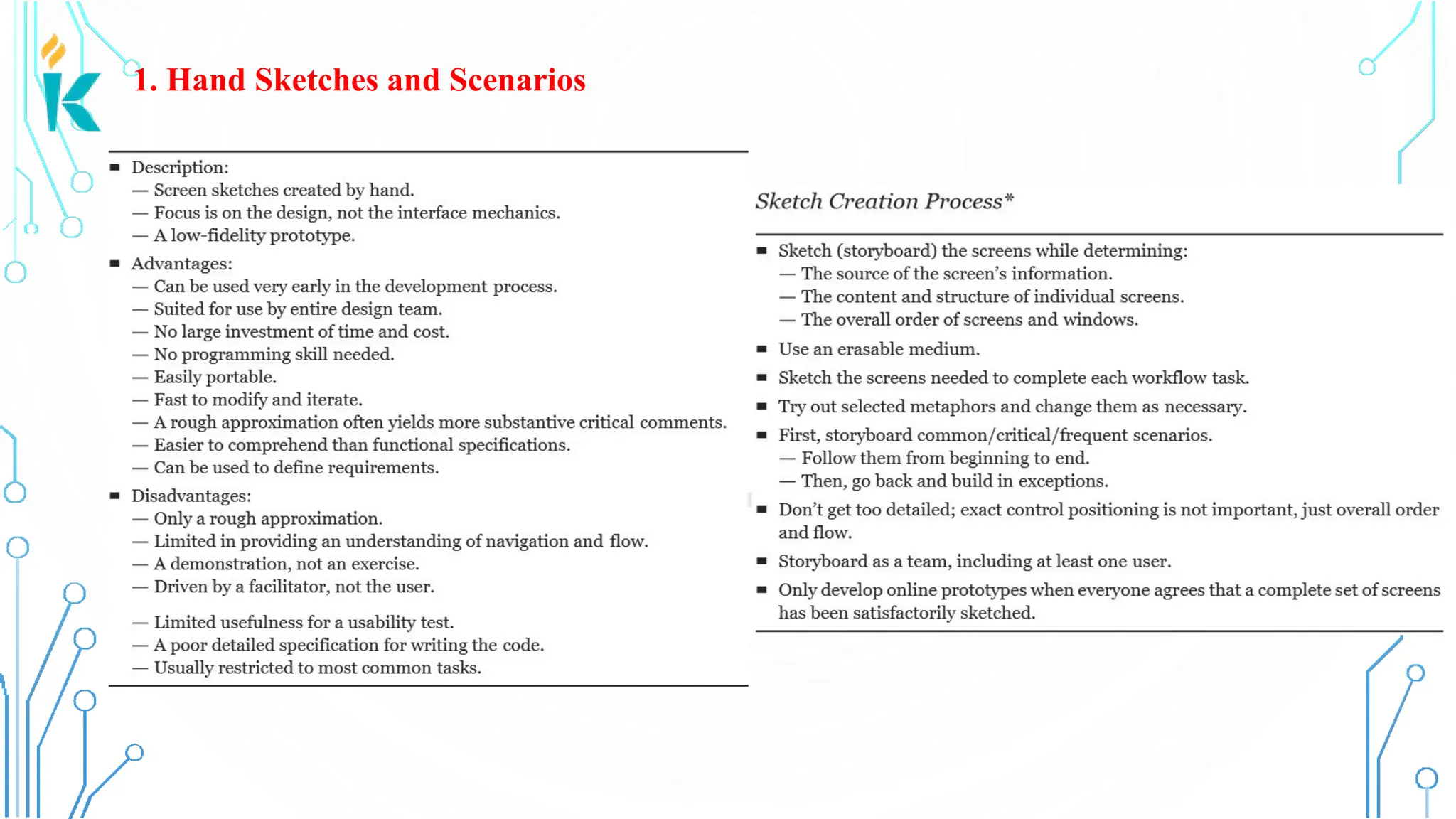 1. Hand Sketches and Scenarios 