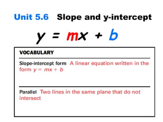 Unit 5.6   Slope and y-intercept

    y = mx + b
 