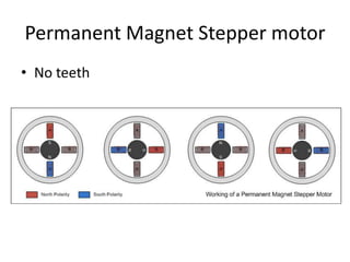 Permanent Magnet Stepper motor
• No teeth
 