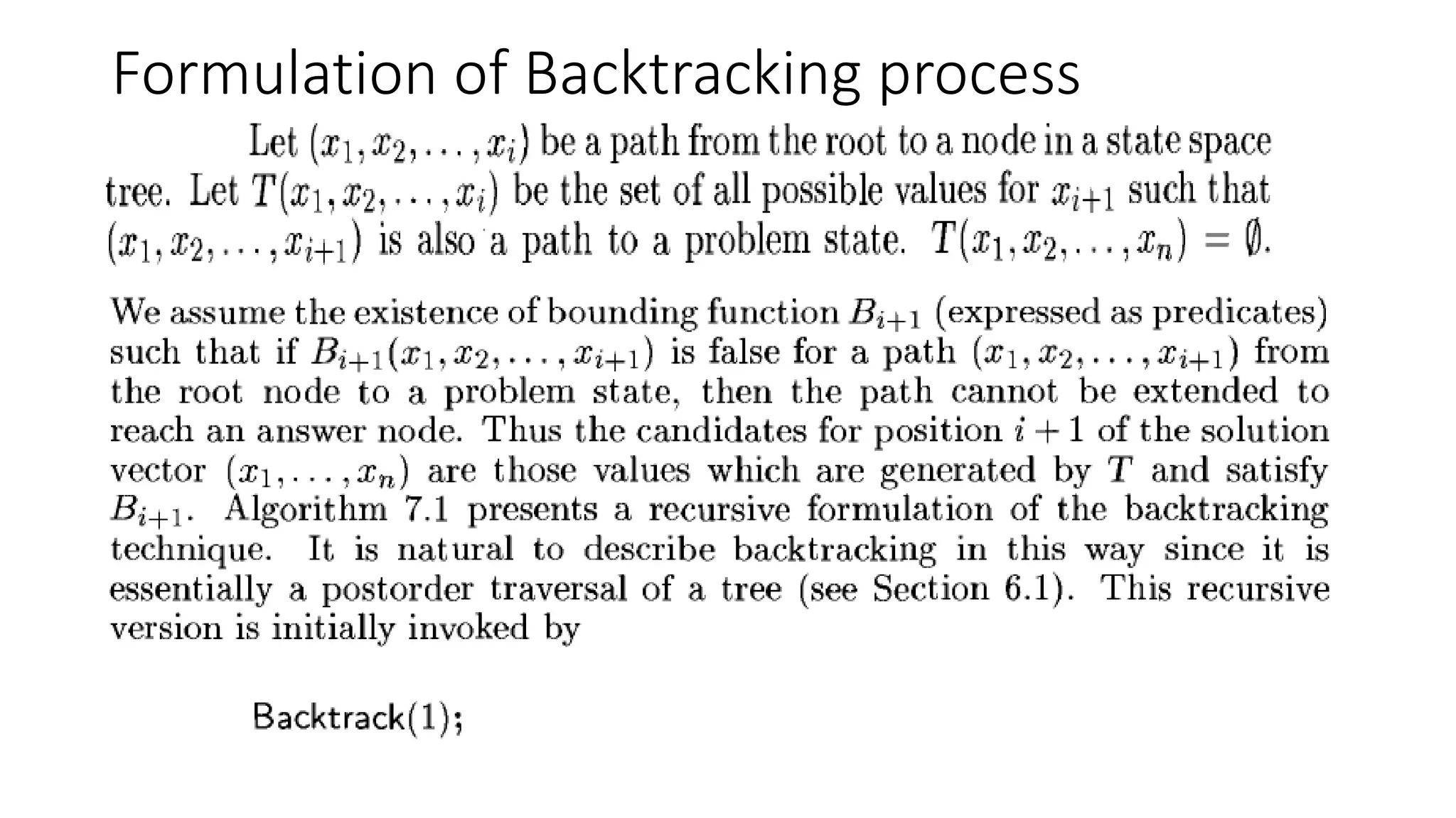 Formulation of Backtracking process
 