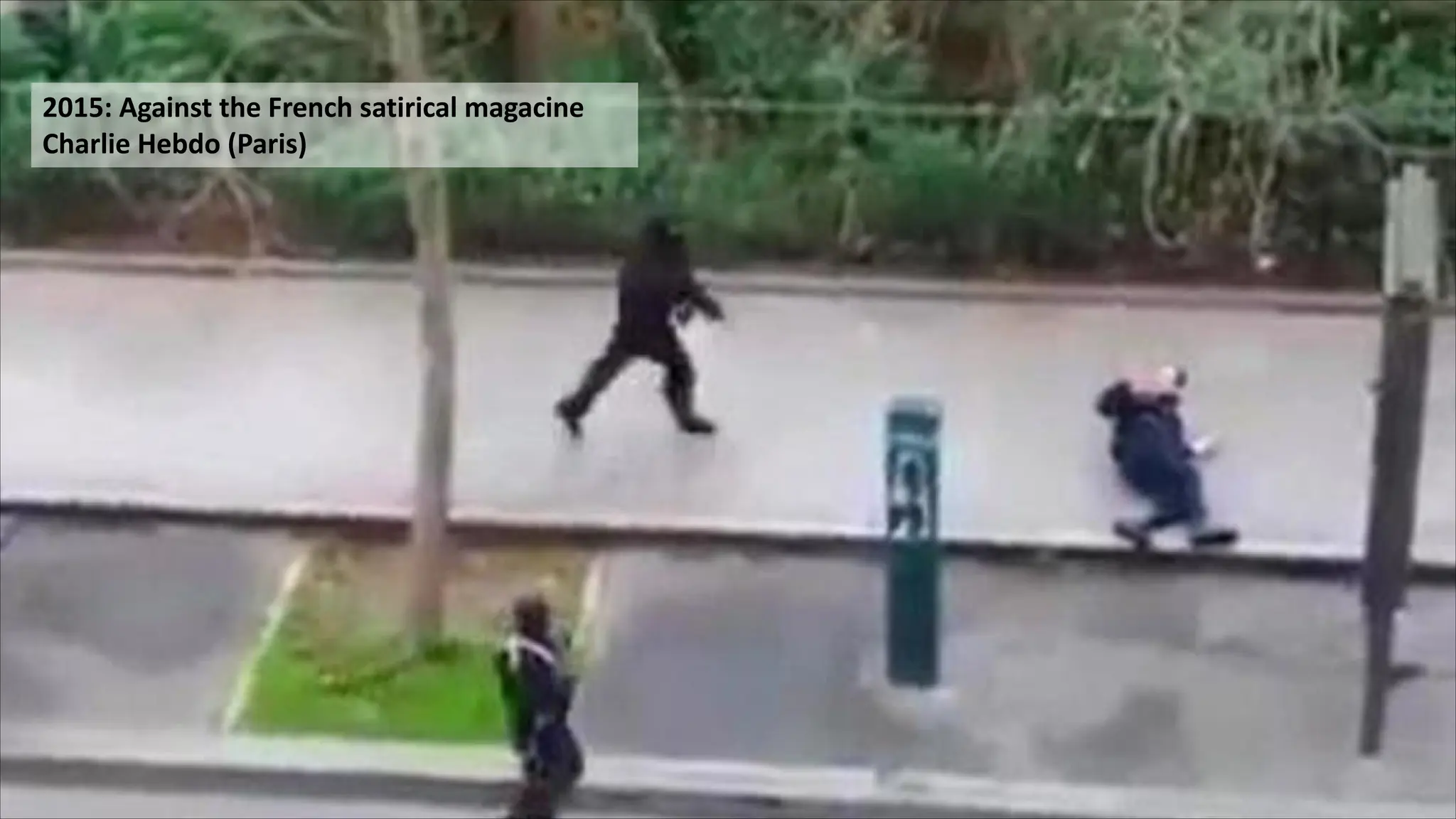2015: Against the French satirical magacine
Charlie Hebdo (Paris)
 