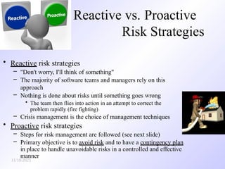 Proactive Risk Versus Risk unit 5- risk managemen in agile, software engineering | PPTX