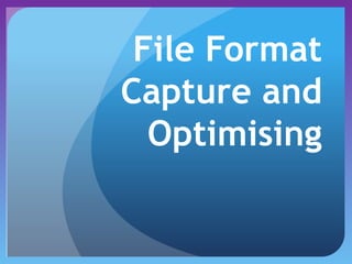 File Format
Capture and
Optimising
 