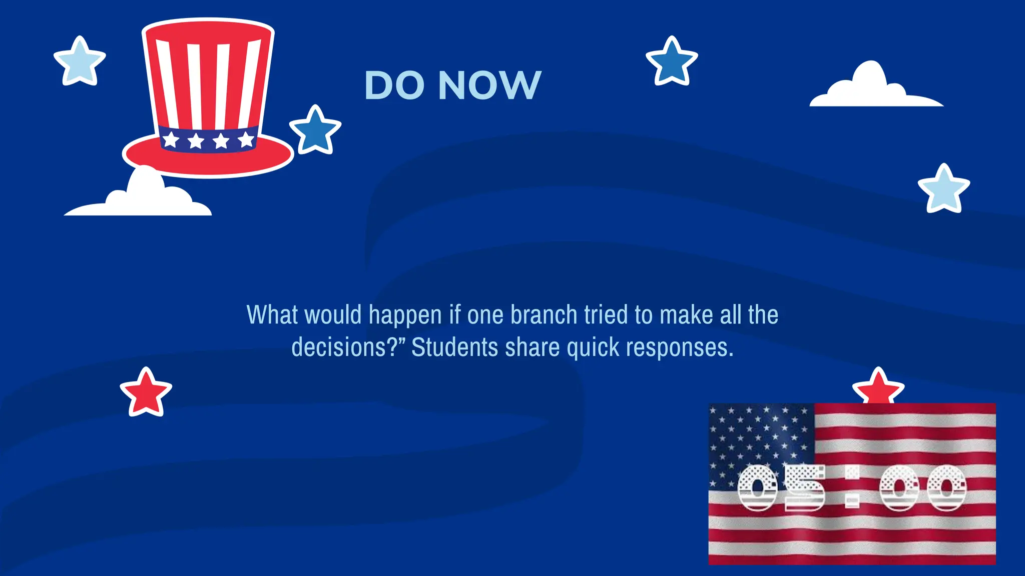 What would happen if one branch tried to make all the
decisions?” Students share quick responses.
DO NOW
 