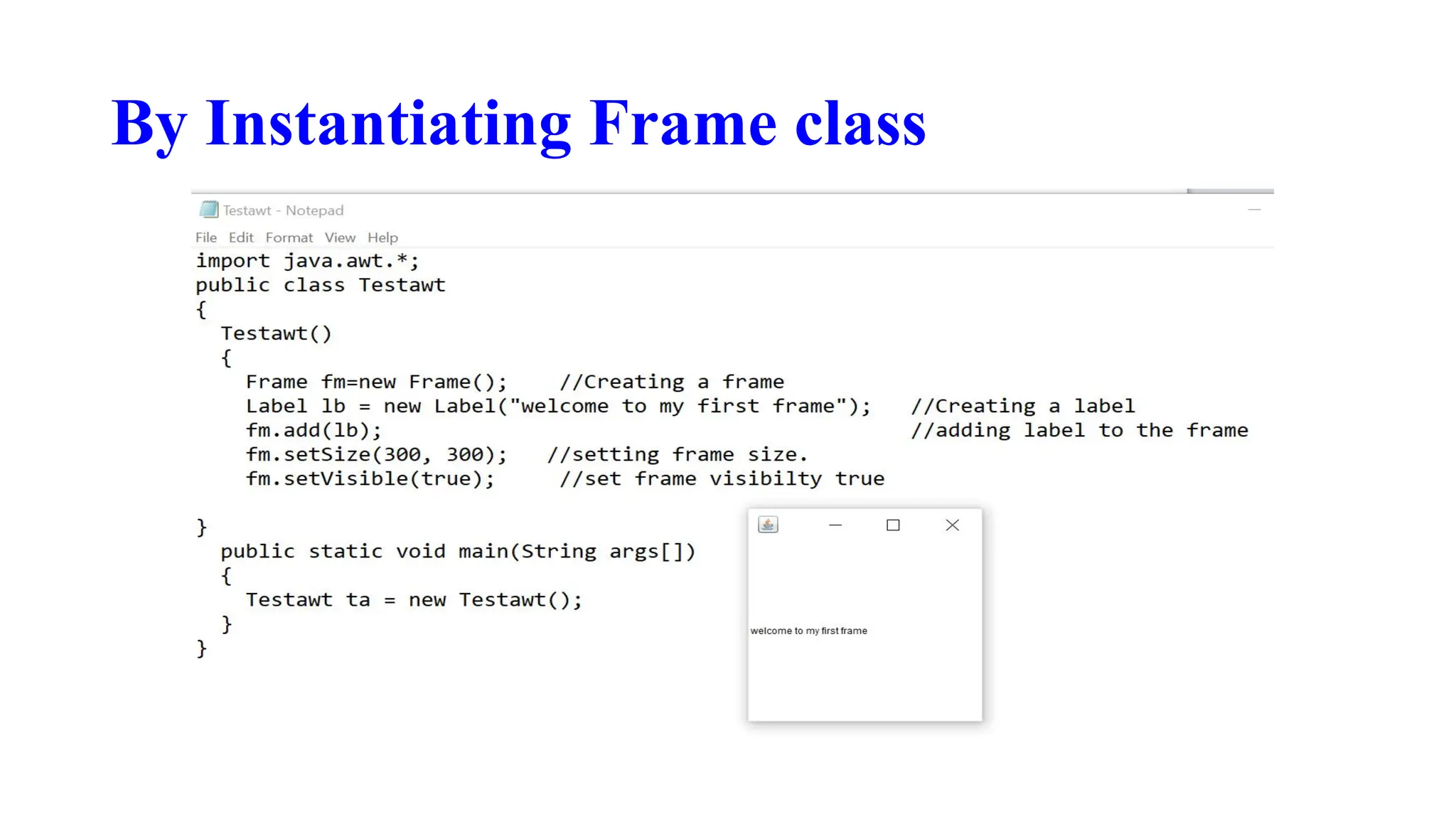 By Instantiating Frame class
 