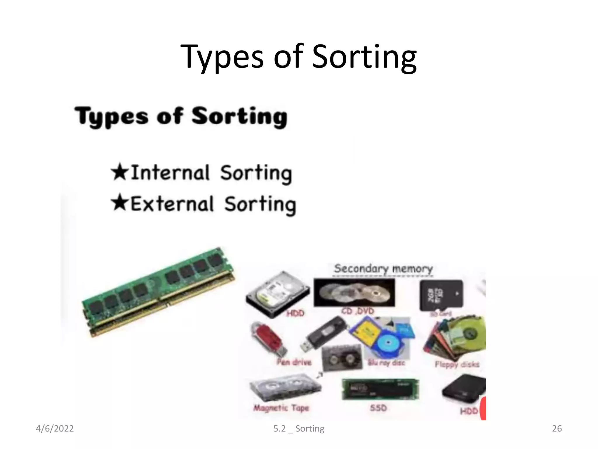 Types of Sorting
4/6/2022 5.2 _ Sorting 26
 