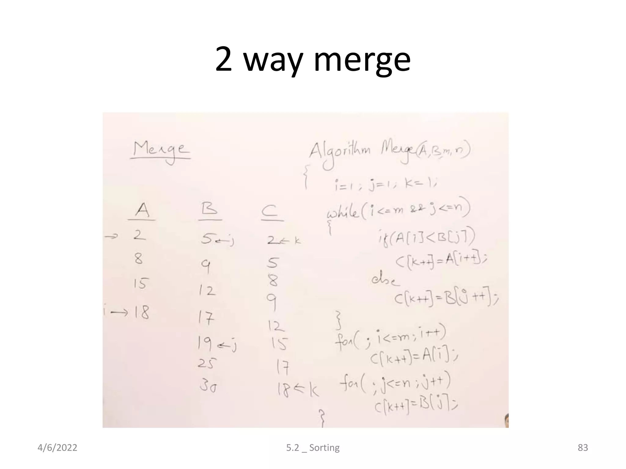 2 way merge
4/6/2022 5.2 _ Sorting 83
 