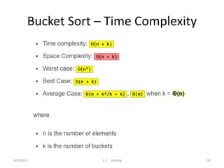 Bucket Sort – Time Complexity
4/6/2022 5.2 _ Sorting 76
 