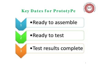 Key D ates f o r PrototyPe
3
 