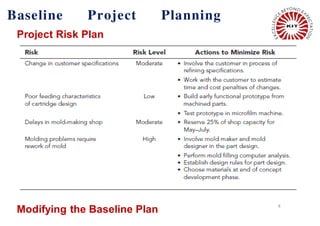 8
Baseline Project Planning
Project Risk Plan
Modifying the Baseline Plan
 