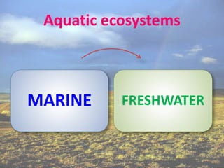 Aquatic ecosystems
MARINE FRESHWATER
 