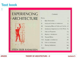 .
.
Text book
:
AR6203 THEORY OF ARCHITECTURE – II Lecture 5
 