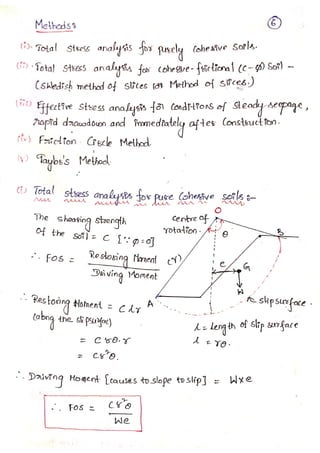 Slope stability Hand written notes | PDF
