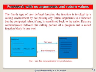 The fourth type of user defined function, the function is invoked by a
calling environment by not passing any formal argum...