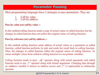 Most programming languages have 2 strategies to pass parameters. They are
i. Call by value
ii. Call by address
Pass by val...