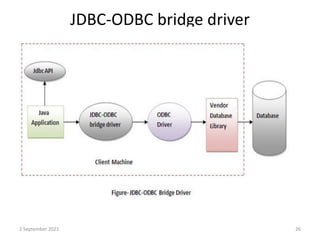 JDBC-ODBC bridge driver
2 September 2021 26
 