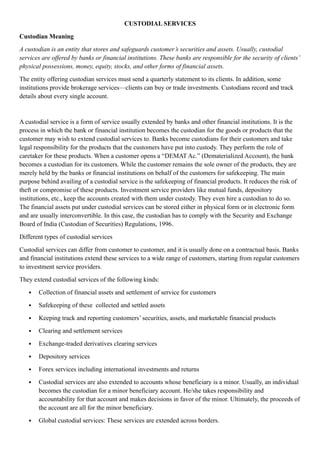 UNIT-5 DEPOSITORY AND CUSTODIAL SERVICES | PDF