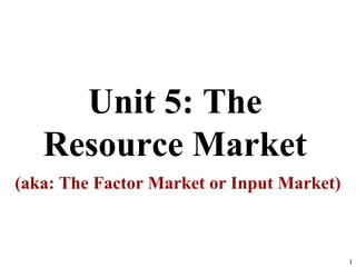 Unit 5: The
Resource Market
(aka: The Factor Market or Input Market)
1
 