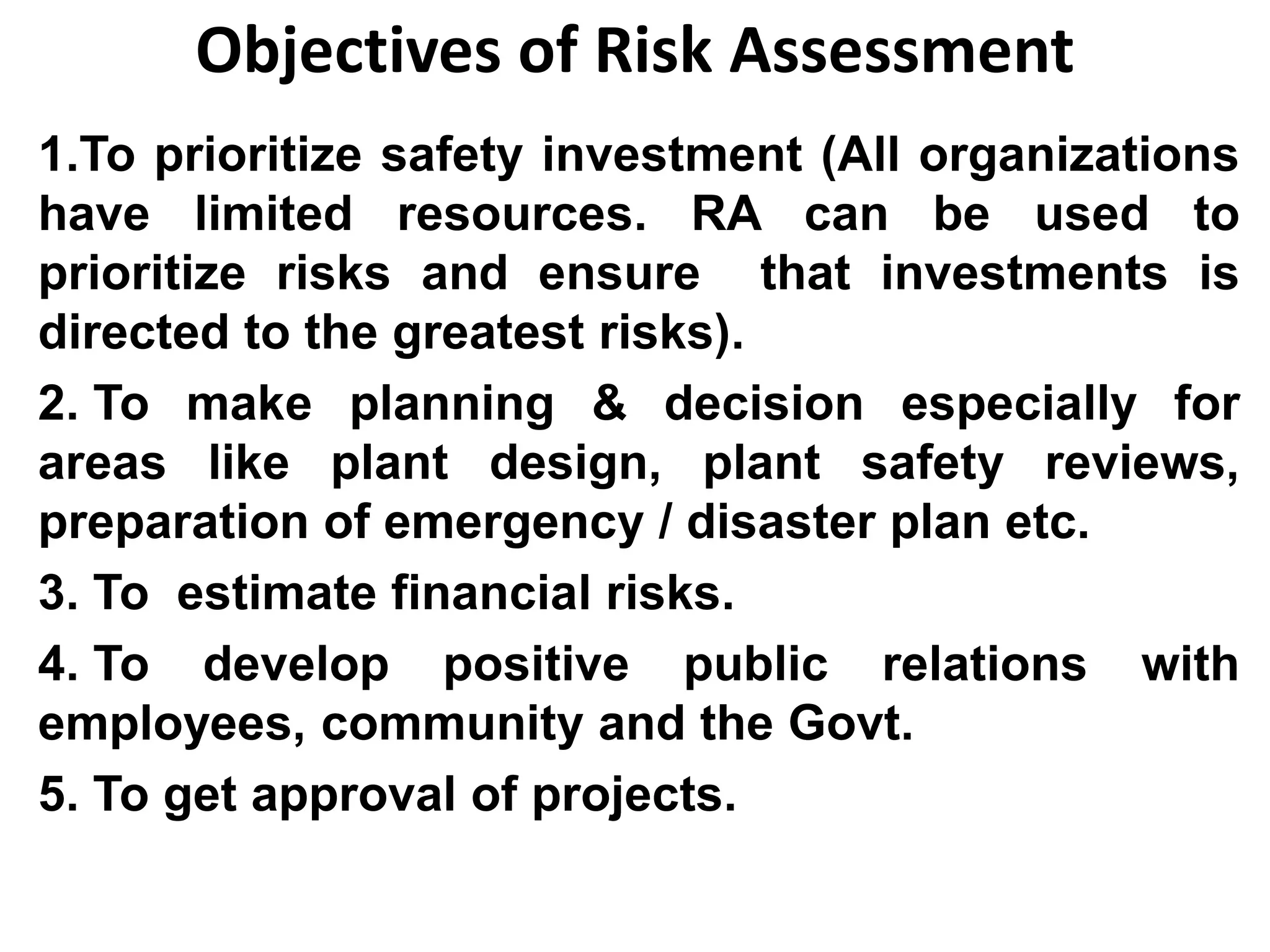 MEASURE  OF RISKThough the risks to the people from industrial hazards may be in the form of injuries , exposure to harmful releases etc., risks are generally measured in terms of deaths (since there is  better accuracy in data pertaining to death).Risks are generally expressed as  Individual risks  Societal risks. 