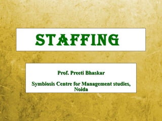 3-1
STAFFING
Prof. Preeti BhaskarProf. Preeti Bhaskar
Symbiosis Centre for Management studies,Symbiosis Centre for Management studies,
NoidaNoida
 