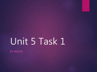 Unit 5 Task 1
BY REISHA
 