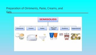 Preparation of Ointments, Paste, Creams, and
Gels
 