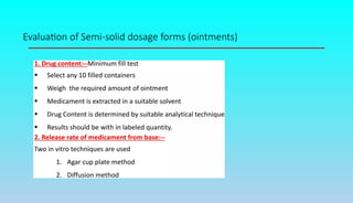 Evaluation of Semi-solid dosage forms (ointments)
 