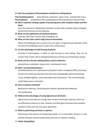 Unit 5 two marks plastics | PDF
