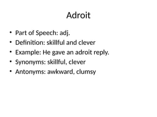 Comprehensive Vocabulary Guide: Definitions, Synonyms, and Usage ...