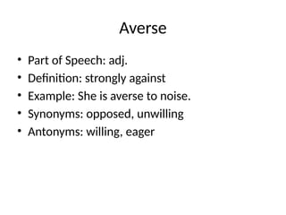 Comprehensive Vocabulary Guide: Definitions, Synonyms, and Usage ...