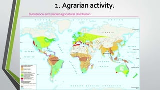Subsitence and market agricultural distribution.
1. Agrarian activity.
 