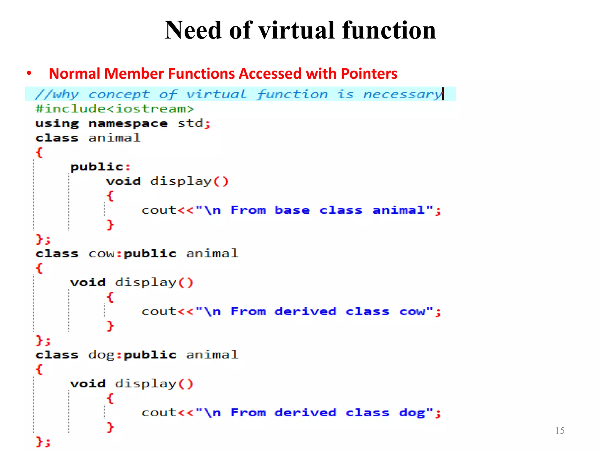 Need of virtual function
• Normal Member Functions Accessed with Pointers
15By: Tekendra Nath Yogi
 