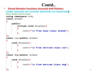 Contd..
• Virtual Member Functions Accessed with Pointers
21By: Tekendra Nath Yogi
 