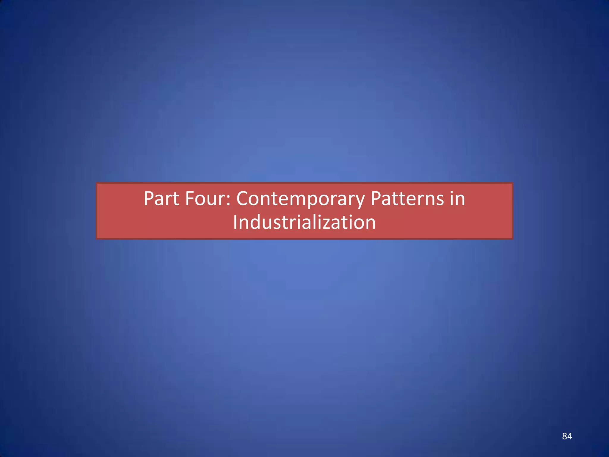 Part Four: Contemporary Patterns in
          Industrialization




                                      84
 