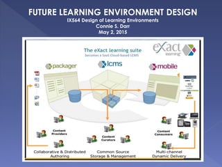 FUTURE LEARNING ENVIRONMENT DESIGN
IX564 Design of Learning Environments
Connie S. Darr
May 2, 2015
becomes a SaaS Cloud-based LCMS
 