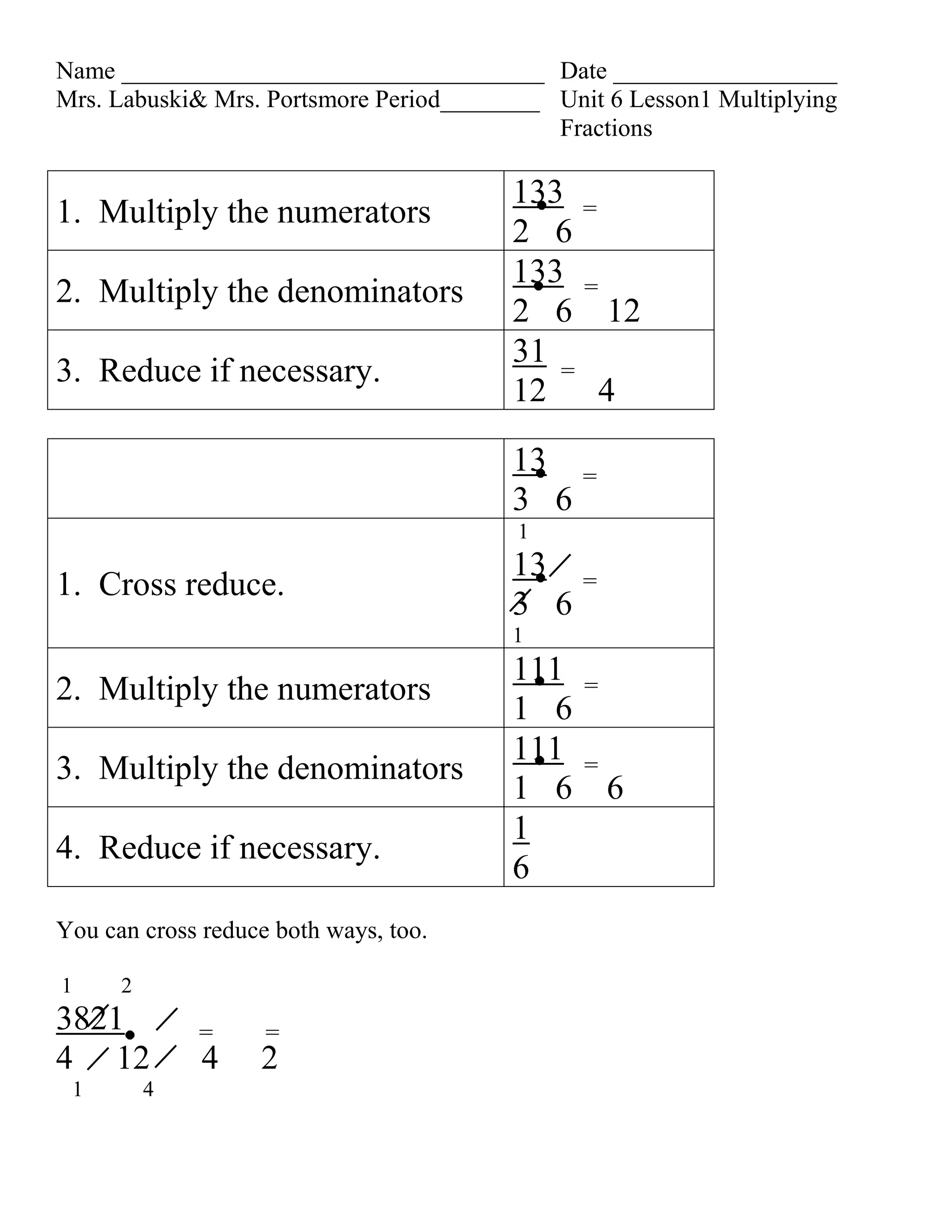 Unit 6 lesson 1 mulitplying fractions | DOCX
