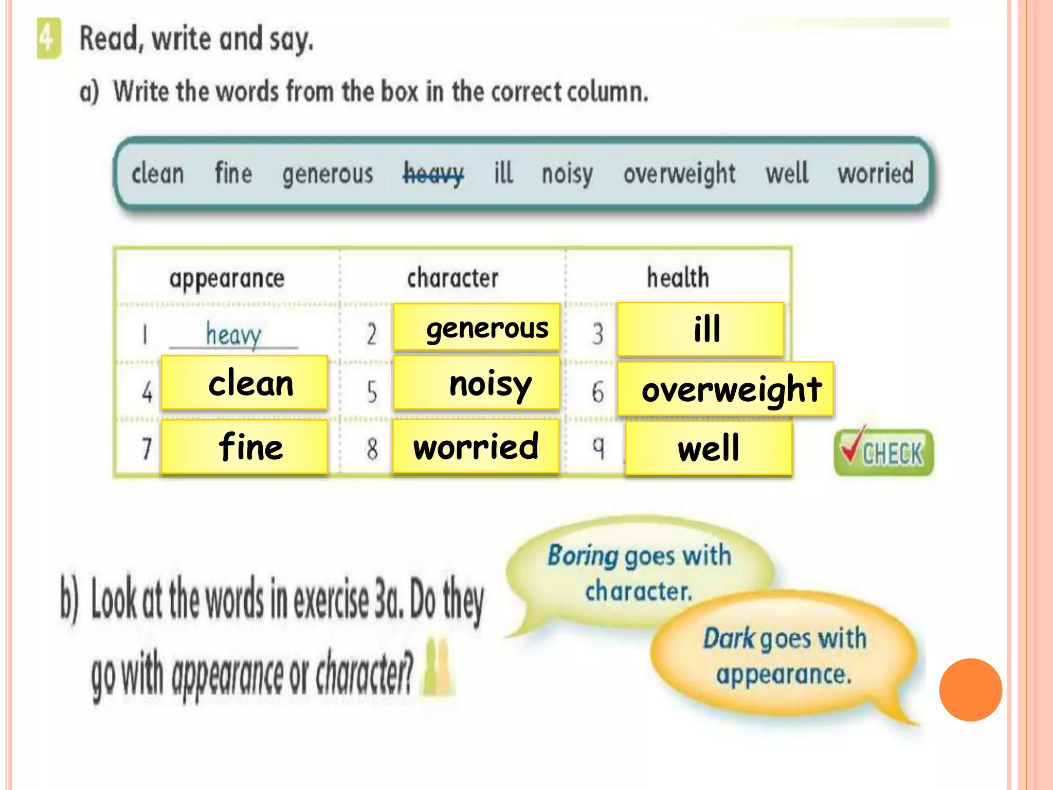 generous ill
clean noisy overweight
fine worried well
 