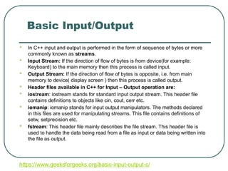 Comprehensive Guide to C++ Console and File Input/Output Operations | PPTX