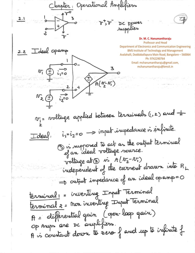 Unit 6 Operational Amplifiers Notes by Dr. M. C. Hanumantharaju of