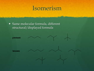IsomerismSame molecular formula, different structural/displayed formula