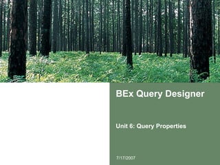 BEx Query Designer Unit 6: Query Properties 7/17/2007 